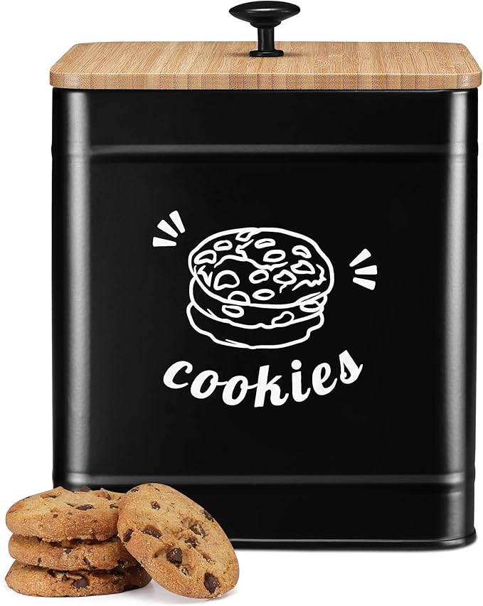 PERFNIQUE Cookie Jar with Lid Airtight, Cookie Tin with Bamboo Lid, Cute Cookie Jars for Kitchen Counter Decorative, 1 Gallon Food Storage Container for Candy, Cookies, Dessert, Farmhouse Home Decor