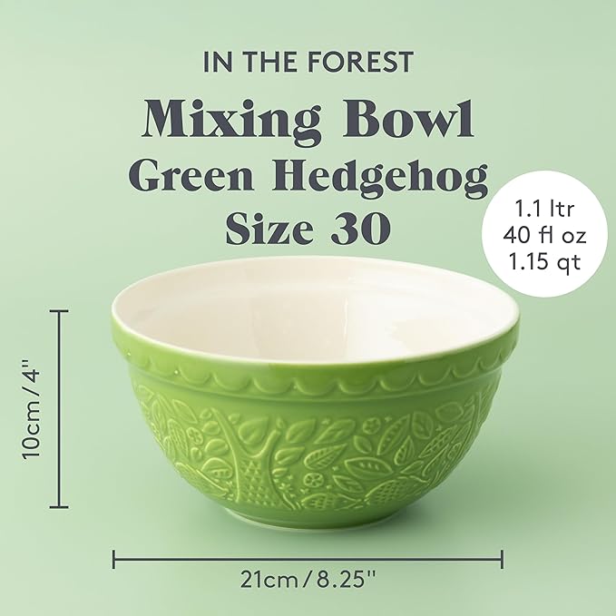Mason Cash | In the Forest S30 1.25 Quart Embossed Mixing Bowl | Hedgehog (Green)