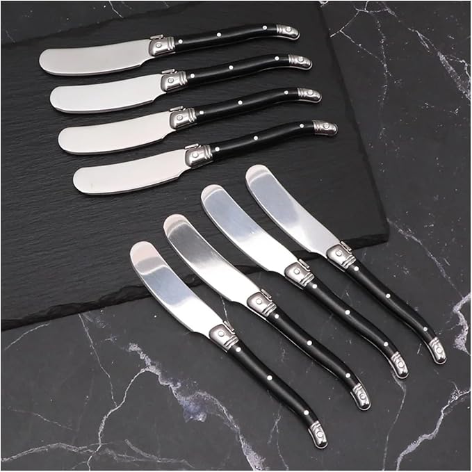 Stainless Steel Cheese Spreader Knives Set Wide Blade Dessert With Black Plastic Handles Multipurpose Butter Flatware Set(8pcs)