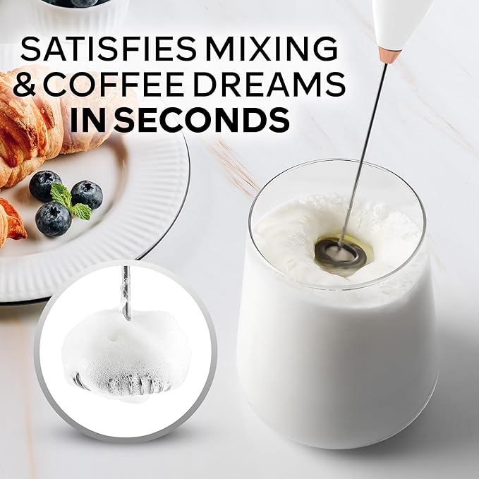 Zulay Kitchen Powerful Milk Frother Wand With 4 AA Duracell Batteries - Ultra Fast Handheld Drink Mixer - Electric Whisk Foam Maker for Coffee, Lattes, Cappuccino, Matcha & Creamer - White & Rose Gold