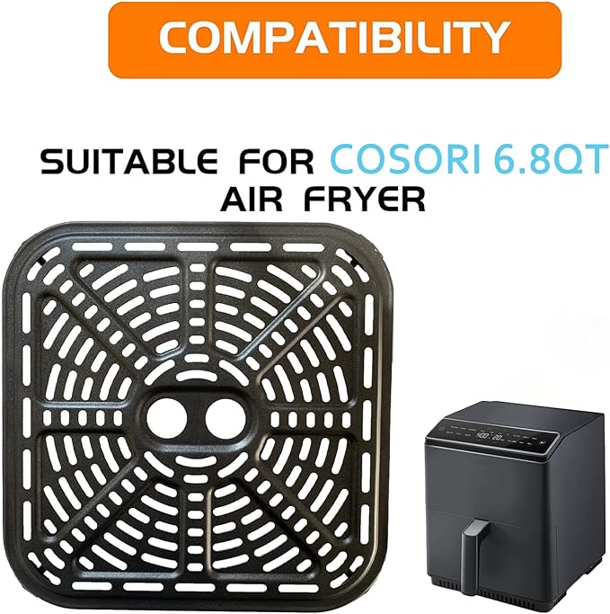 6.8QT Square Air Fryer Crisper Plate for COSORI Pro III Dual Blaze Air Fryers, Upgraded Air Fryer Grill Pan Plate Crisper Tray Griller Rack Grate Grid Insert Pan for 6.8QT COSORI Air Fryer