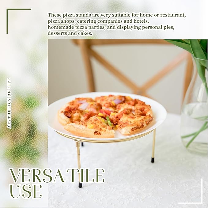 HPC DECOR Set of 6 Gold Metal Wire Pizza Pan Riser Stands-Round Pizza Tray Riser Rack Holder-Tabletop Display Racks,buffet risers for Food Platter Tray-Metal Display Stands for Home,Restaurant,Party.