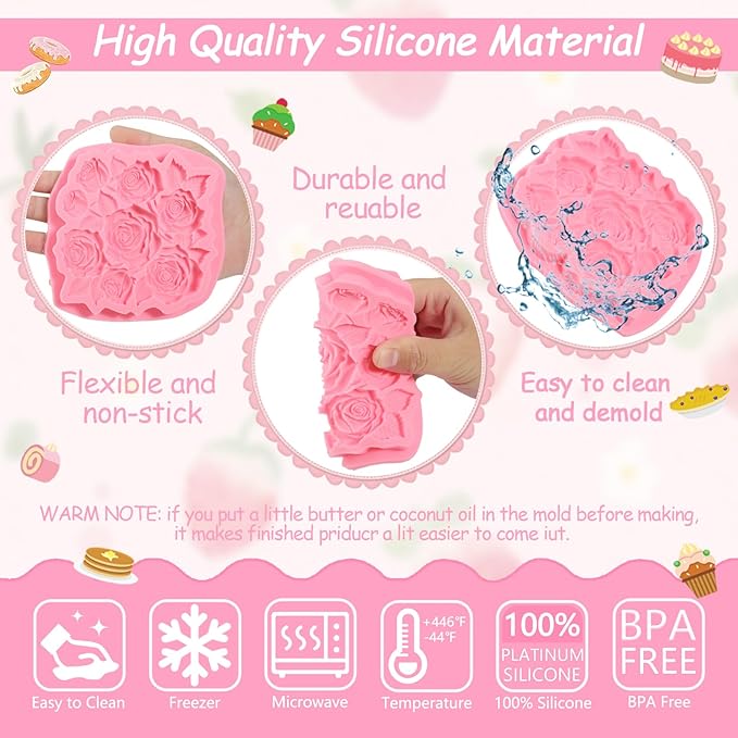 1 Pcs Rose Fondant Mold, Exquisite Flower Candy Silicone Mold, for Home Kitchen Baking Cookies Chocolate Salted Dough Almond Candy Flower Paste Chewing Gum DIY Resin Crafts Clay Shapes Soap