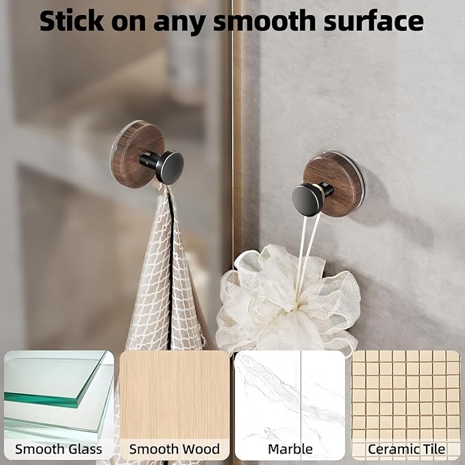 Decorative Suction Cup Hooks, Wreath Hanger, Multi-Purpose Wall Mount for Bathroom, Kitchen, Door, Window, Easy Install 5PCS (Wood Grain)