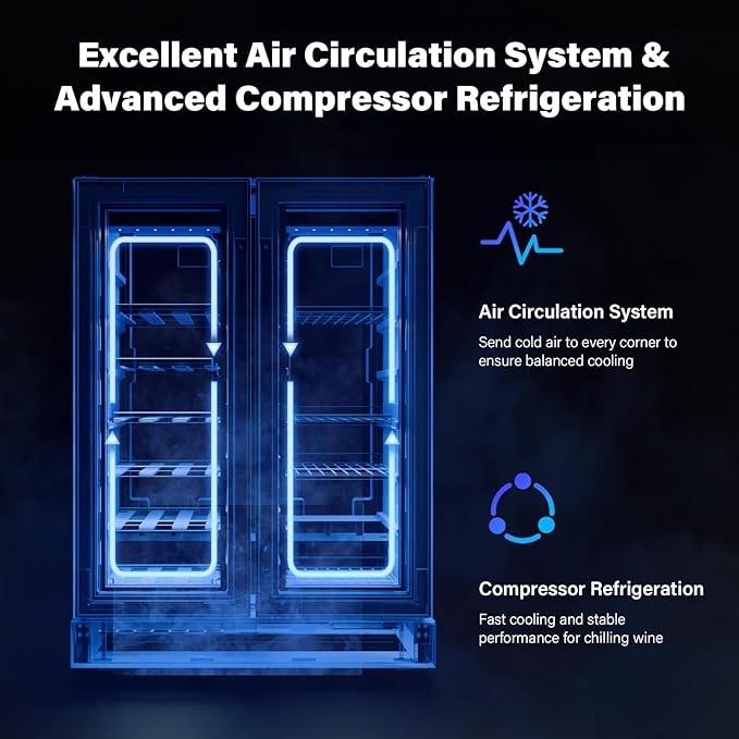 ROVSUN 34 Bottle Wine Fridge - Dual Zone Beverage Refrigerator w/Independent Temp Control & LED Panel, Built-in/Freestanding/Under Counter Chiller for Red/White Wine, Champagne, Beer