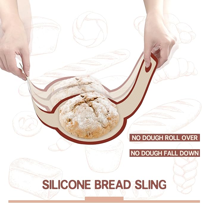 Silicone Bread Sling for Dutch Oven, 2 PCS Non-Stick & Easy Clean Reusable Silicone Bread Baking Mat with Long Handles, Easy to Transfer Sourdough Bread (Oval and Round, Red)