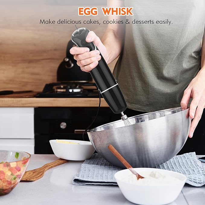 KOIOS 800-Watt/ 12-Speed Immersion Hand Blender(Titanium Reinforced), Turbo for Finer Results, 4-in-1 Set Includes BPA-Free Food Chopper / Egg Beater / Beaker, Ergonomic Grip, Detachable