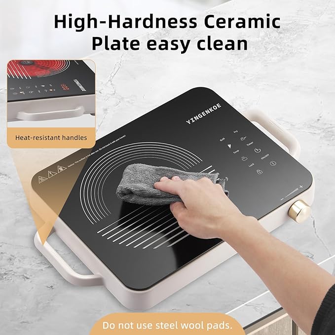 Electric Burner 1800W Hot Plate with 7.5" Ceramic Glass Cooktop Up Quickly for Easy Cleaning Electric Stove Compatible with All Cookware Suitable for Picnics, Mocha