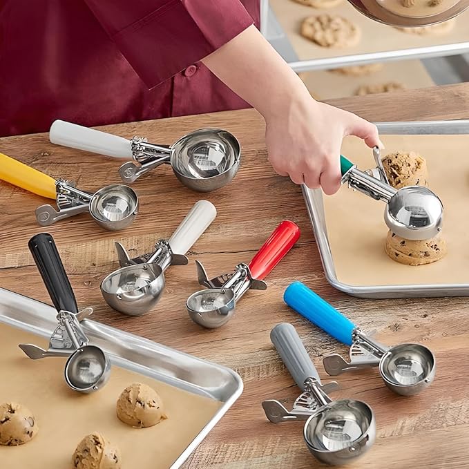 3-Pack Portion Disher Scoop Set | Round Stainless Steel Multipurpose Kitchen Scoops for Cookie Dough, Ice Cream, Baking, Batter, Meatballs, Rice, and Melon Balls (1.5-3-5.33 oz (#24-#12-#6))