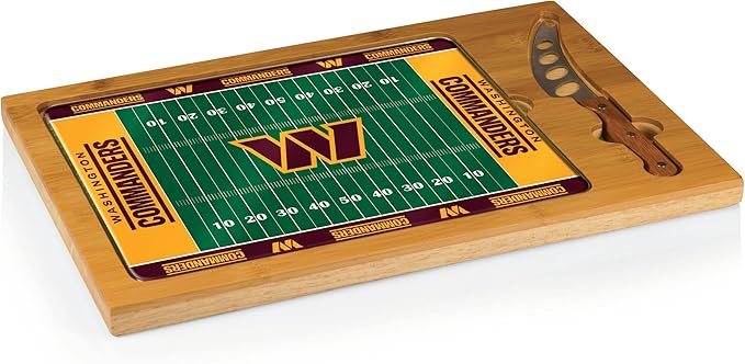 PICNIC TIME NFL Football Field Icon Glass Top Cutting Board & Knife Set, (Parawood & Bamboo)