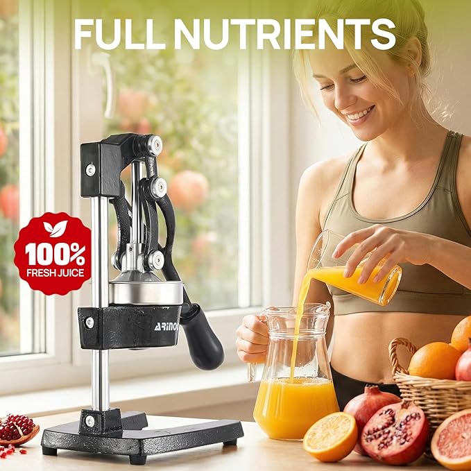 Kitchen Cast Iron Citrus Juicer,Manual Hand Press Orange Juicer,Heavy Duty Countertop Squeezer for Lemon,Orange, Easy to Use & Clean（Black)