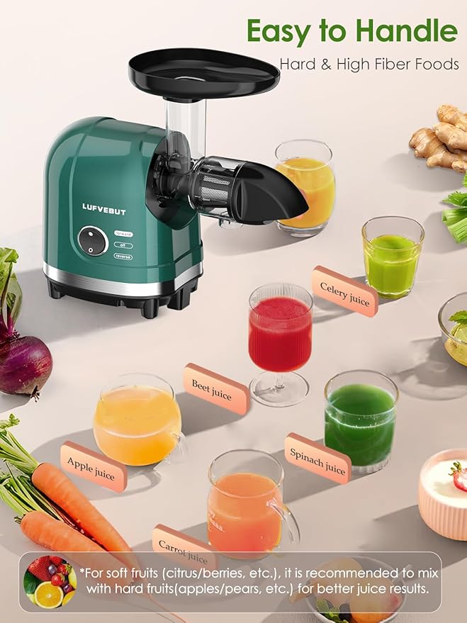 Vegetable Juicer for Celery Wheatgrass Spinach Ginger, Fruit Juicer Machines Slow Masticating Cold Press Juice Extractor Pulp Separated, Quiet Motor, Easy To Clean, BPA Free, Dishwasher Safe