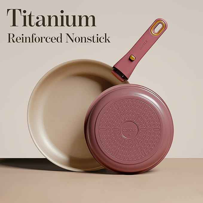CAROTE 18Pcs Titanium Reinforced Nonstick Pots and Pans Set, Nonstick Cookware Set with Detachable Handle, Induction Kitchen Cookware Sets Removable Handles, Dishwasher Safe, Oven Safe, Red