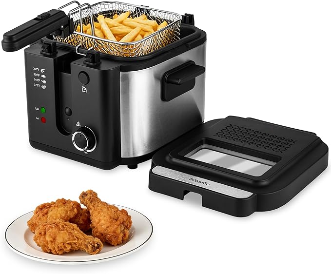 Pukomc Electric Deep Fryer with Basket,Adjustable Temperature Frying Pot for Home Use,Removable Lid and 2.5L Non-Stick Inner Pot & Easy to Clean