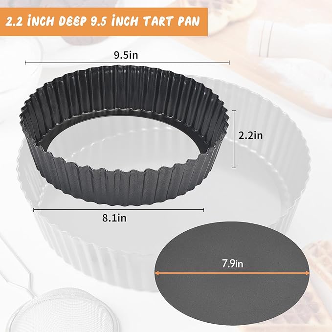 RICHSC-PAN Deep Tart Pan, 9.5 x 2.2 Inches Non-Stick Tall Tart Pan Bottom Can Be Removed. Suitable for Making Various Pies, Tarts and Quiche. Easy to Clean is the Choice for Home Baking.
