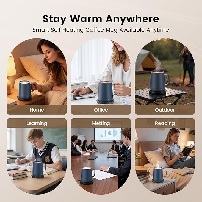 Smart Self Heating Coffee Mug,14oz Temperature Control Coffee Mug,Hot up to 150°F,Rechargeable Heated Coffee Mug,Up to 6H Battery Life,Coffee Cup Warmer,Great Gift for Coffee Lovers,Dad,Mom (Blue)