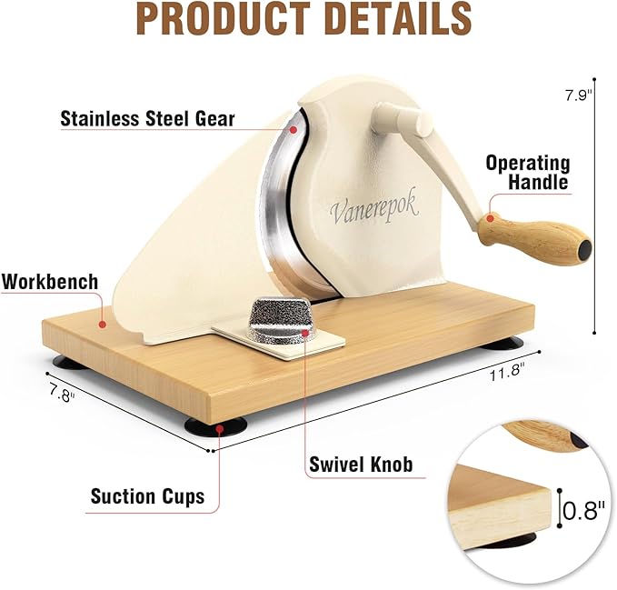 vanerepok Manual Bread Slicer for Homemade Sourdough Bread Versatile Hand Crank Bread Slicer for Sourdough Crusty Bread Etc Stainless Steel Slicers Adjustable Width for Homemade & Commercial Use
