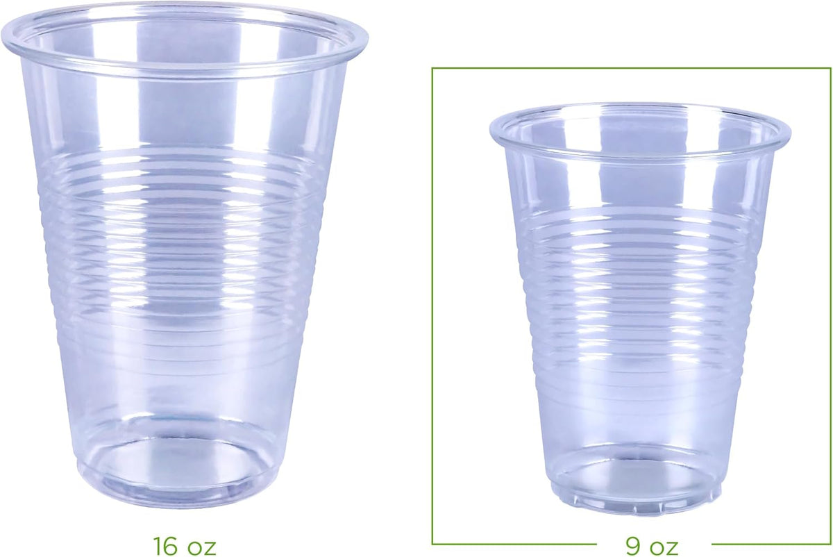Amazon Basics Small Disposable Clear Plastic Cups, 9oz, 100 Count