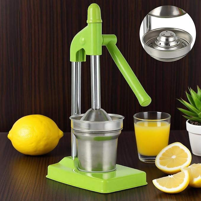 Stainless Steel Lemon Juicer, Heavy Duty Manual Orange Press Squeezer with Easy Clean Design, Handheld Citrus Juicer for Lime, Lemonade, Countertop Use (Green)