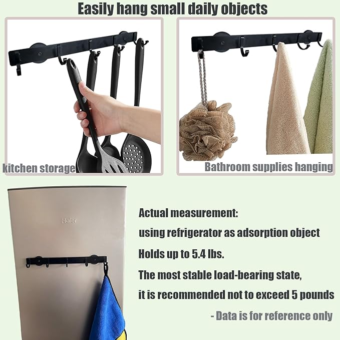 Magnetic Utensil Holder Hooks, Wall Mount Utensil Hanging Storage, Magnetic Hook Rack for Refrigerator, Black Metal No Punching Hook, Kitchen Magnetic Rack Towel Bar Utensil Rack