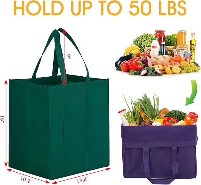 WISELIFE [12 Pack Reusable Grocery Shopping Bags Large Foldable Tote Bags Bulk Eco Produce Bags with Long Handle