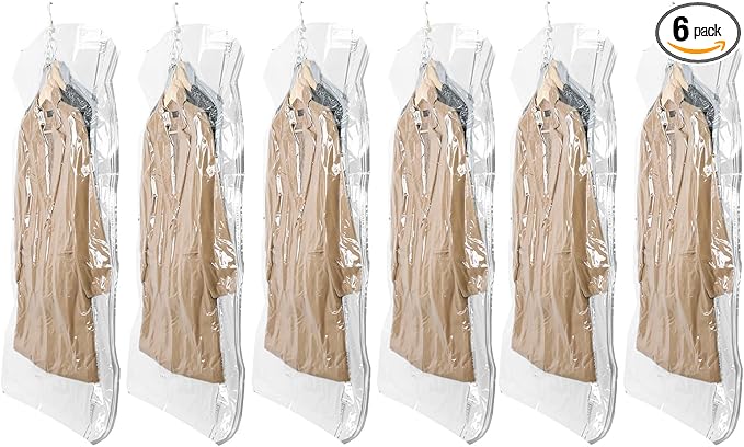 TAILI Hanging Vacuum Sealer Storage Space Saver Bags for Clothing, Suits and Jackets, Closet Organizers, 6 Pack Jumbo Clear