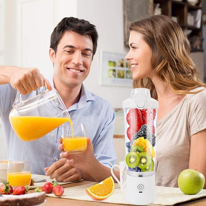 Compact Personal Blender, Travel Blender with 600ml USB C Rechargeable Mini Juicer Cup RGB Light for Travel