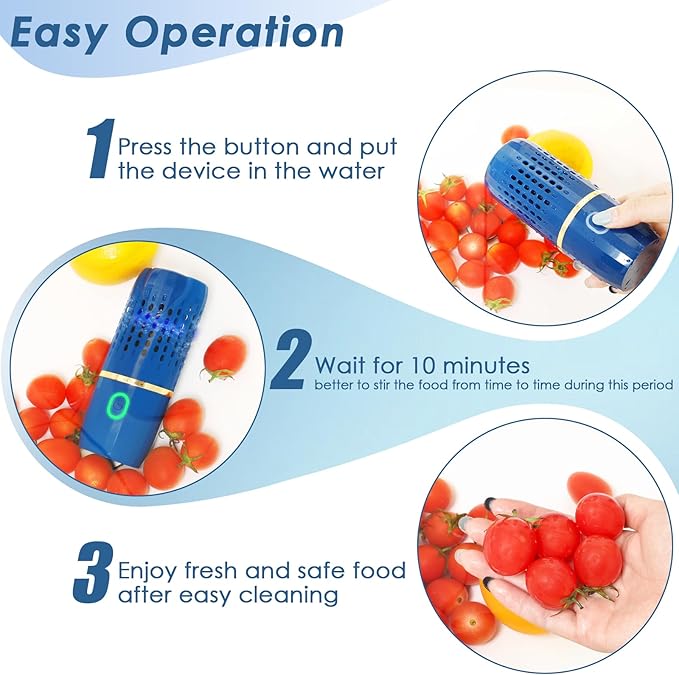 Cudinham Fruit and Vegetable Purifier Cleaner Washing Machine Capsule Shape Disinfection OH-ion Purification Technology for Cleaning Veggie Grains Rice Meat Seafood, Blue