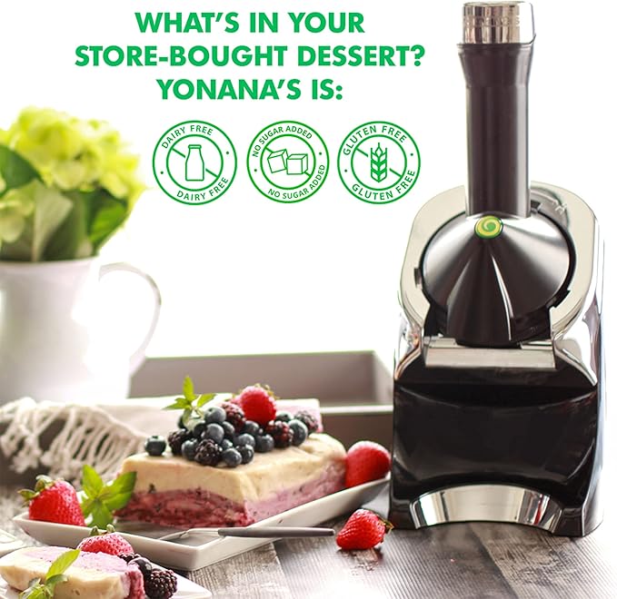 Yonanas 988RD Deluxe Vegan, Dairy-Free Frozen Fruit Soft Serve Maker, Includes 75 Recipes, 200 W, Red
