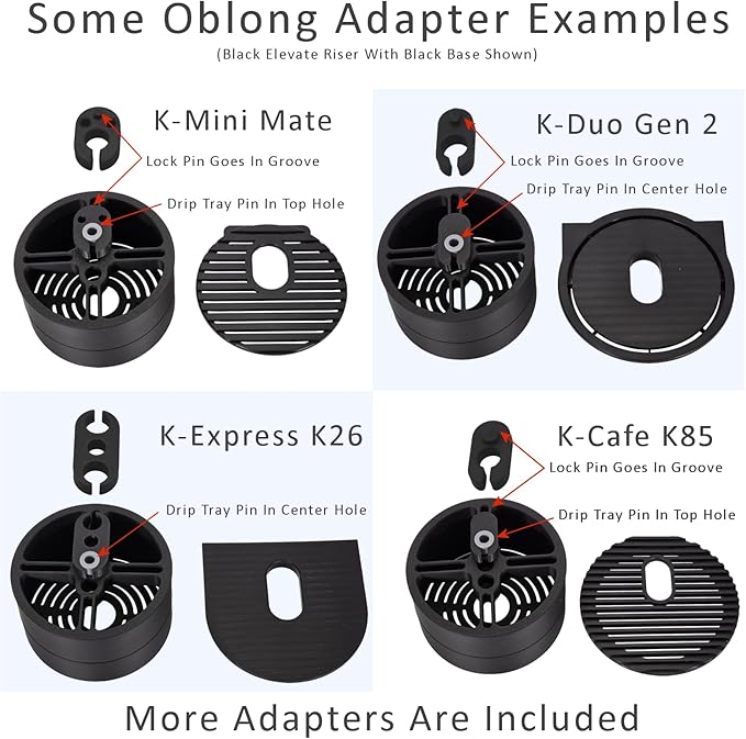 Elevate Anti-Splash Cup Riser Accessory for most Keurig K-cup, Cuisinart Single Serve, and other Coffee Makers, Adjustable for Cup Size and Drip Tray Type (Dark Blue with Black Base)