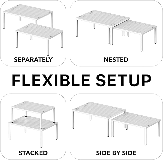 Simple Houseware Expandable Stackable Kitchen Counter Shelf Organizer, White, Metal Top, 11.25"L x 7.9"W x 5.4"H
