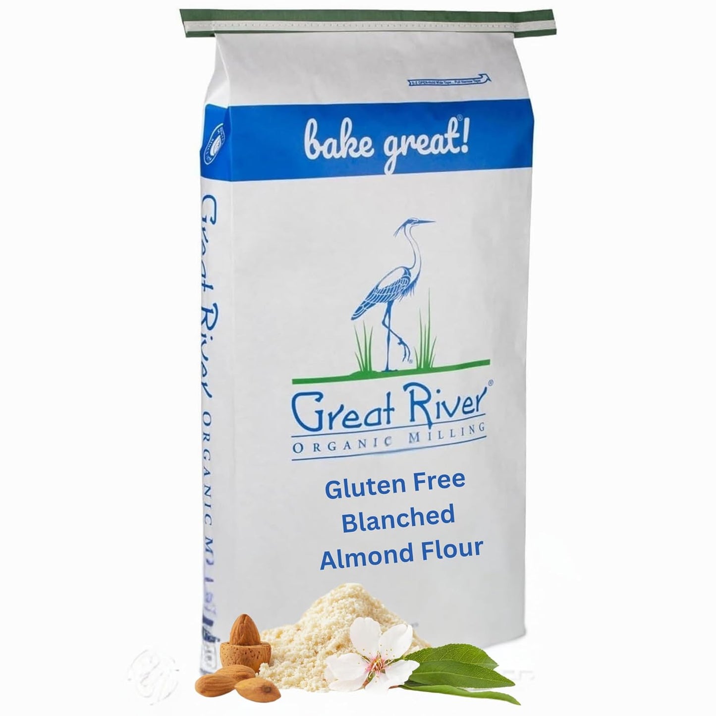Great River Organic Milling Conventional Blanched Almond Flour | Finely Ground Gluten-Free Baking Alternative | Made from Whole Blanched Almonds | Non-GMO, Glyphosate Free, Kosher | 25 Lb (Pack of 1)