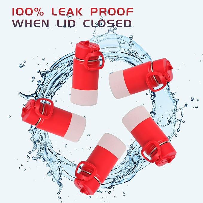 Volhoply 14oz KIds Stainless Steel Insulated Leakproof Water Bottle with Straw Lid and Silicone Boot,BPA-Free Easy Use for Boys&Girls,Double Wall Vacuum Bottles(Red,1)