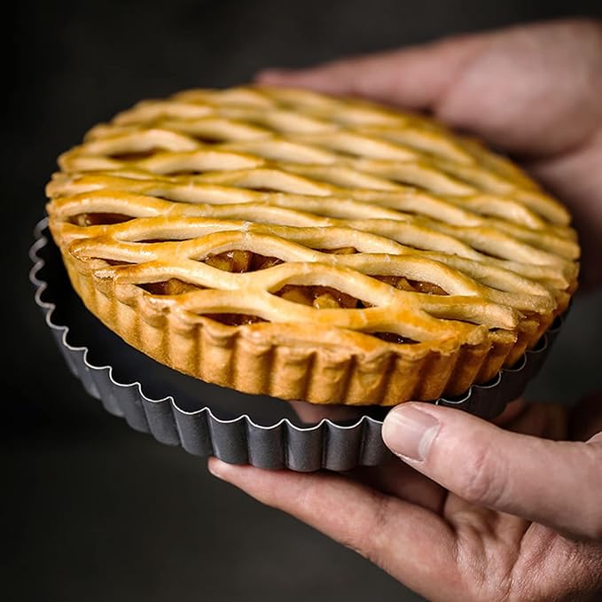 Tosnail Set of 3 Non-Stick Round Quiche Pan, 12 Inch, 10 Inch, 8 Inch Fruit Tart Pan, Fluted Pie Pan with Removable Bottoms