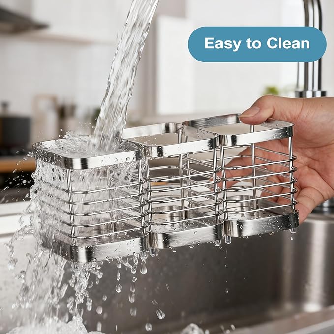 Utensil Holder, Stainless Steel Utensil Drying Rack for Kitchen Counter, Silverware Cutlery Flatware Holder Forks, Knives, Spoons, Chopsticks Organizer (Silver)