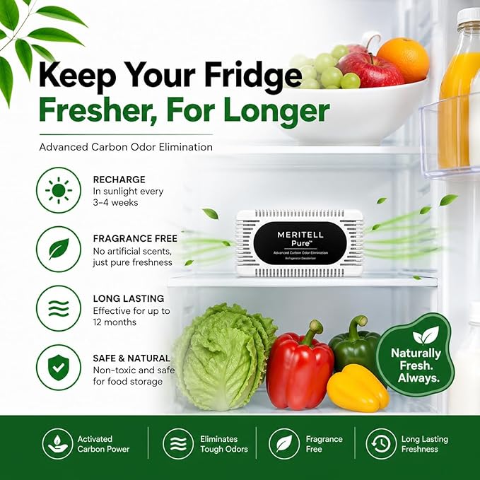 Fridge Deodorizer – Activated Charcoal Refrigerator Odor Eliminator – Long-Lasting Fridge Odor Absorber for Freezer, Cooler & Lunch Box – Baking Soda Alternative