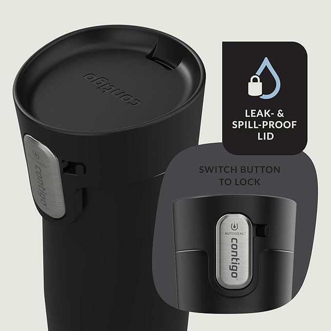 Contigo AUTOSEAL West Loop Vacuum-Insulated Stainless Steel Travel Mug with Easy-Clean Lid, 12oz, Matte Black