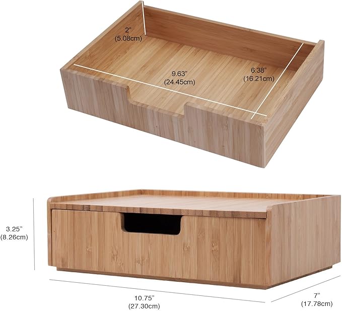Mobilevision Bamboo Drawer, Stackable Storage Solution for office products pens, pencils, scissors, notepads, business cards and more