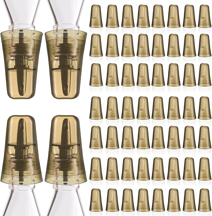 Chengu 60 Pieces Liquor Bottle Covers Pour Spout Covers Bar Toppers for Bottles Universal Pour Dispenser Dust Translucent Silicone Rubber Spout Caps for Bar Home Kitchen Tools Supplies (Champagne)