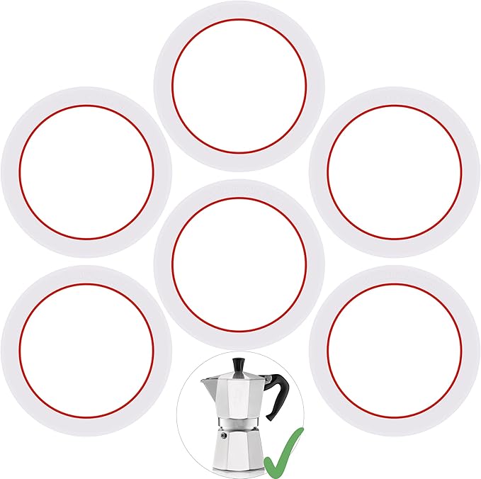 [UPGRADED] Sealing Gasket for Bialetti Moka Express 3 Cups Iconic Stovetop Espresso Maker - 6 PCS Replacement Food Grade Silicone Seal Ring for Aluminum Stovetop Coffee Maker Pots