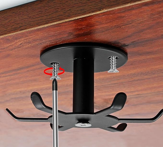 Zorfeter Under Cabinet Kitchen Utensil Hooks, Stainless Steel Utensil Racks 360°Rotating Drilling Free Adhesive Utensils Hanging Rack Holder, Black