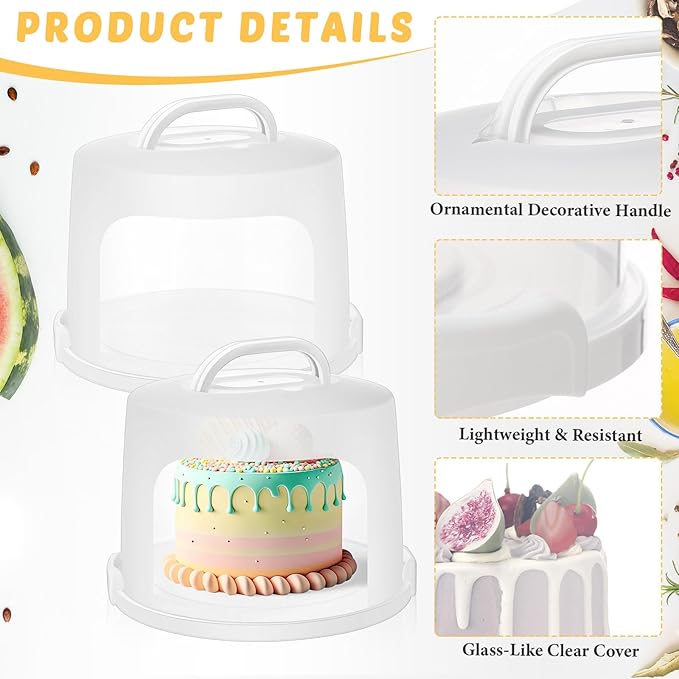 Baderke 10 Inch Round Cake Carrier with Lid and Handle - Two Sided Cake Holder & Box for Transport, Pie, Cupcake(White)
