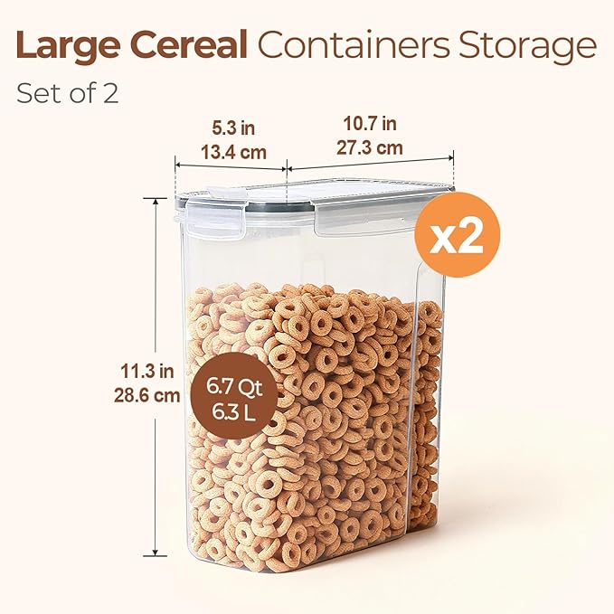 ComSaf 6.7Qt Cereal Storage Container Set of 2 - Ideal for Home Cooks Storing Cereal and Organized Families Organizing Bulk Food，Large Cereal Dispenser Keeps Pantry and Kitchen Countertop Neat