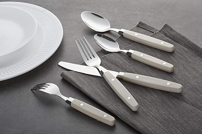 ANNOVA Silverware Set, Retro/Rivet Colorful Stainless Steel Tableware Kitchen Flatware Set Utensils, Includes Dinner Knives, Forks, Spoons, Salad Forks & Dessert Spoons (Cream, 20 Pieces)