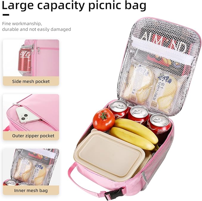 Lovoeo Lunch box Lunch bag for men women Insulated Lunchbox Lunch bags for Work Picnic Travel (Pink)