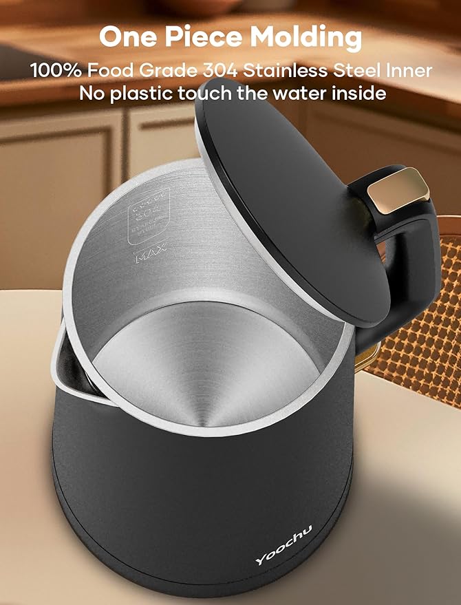 Electric Kettle, Double Wall 1.7L Stainless Steel Cool Touch, Water Boiler & Heater, 1500W Hot Tea Pot, Boil Dry Protection & Cordless Base, BPA-Free, Black Gold