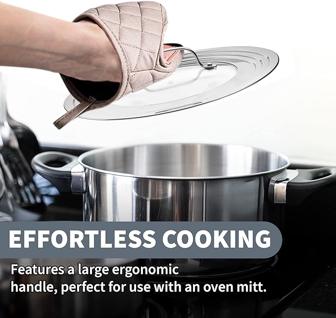Small Universal Lid,Fits 5,8 Inch Cookware,Tempered Glass Top with Steam Vent for Pots, Pan, and Cast Iron Skillets,Stainless Steel Replacement Pot Lid for Kitchen Organizing, Space Saving