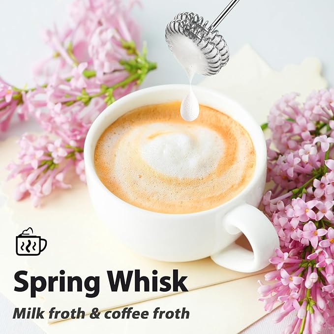 Sakgos Milk Frother with Stand Rechargeable-Handheld Coffee Frother with 3 Stainless Whisks 3 Speed Adjustable, Electric Whisk Drink Mixer, Foam Maker Blender for Matcha Latte Cappuccino Chocolate