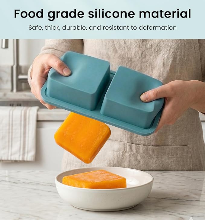 DOQAUS Silicone Freezer Molds, Reinforced Steel Frame 2-Cup Ice Cube Trays with Lid, 2 Pack 2-Cavity BPA-Free Soup Containers for Meal Prep, Kitchen