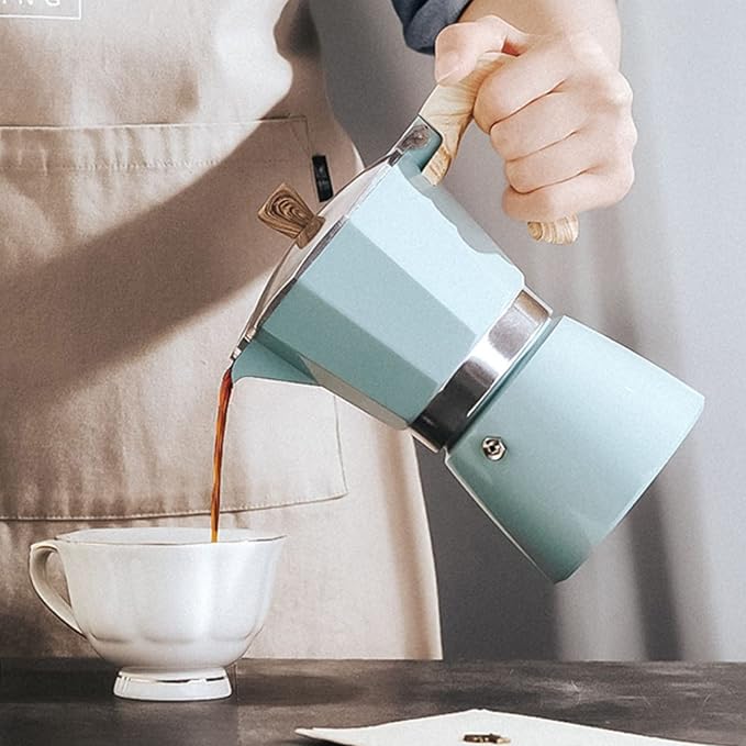 MORDEN MS Moka Pot, Stovetop Espresso Maker 6 Cup/10 OZ Italian Coffee Maker Camping Coffee Pot Manual Cuban Coffee Percolator for Cappuccino or Latte - Blue